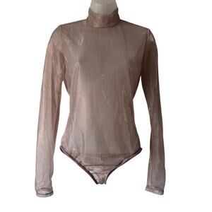 Kloset Envy Bodysuit Womens‎ Small Champagne Metallic Sheer Clubwear One Piece